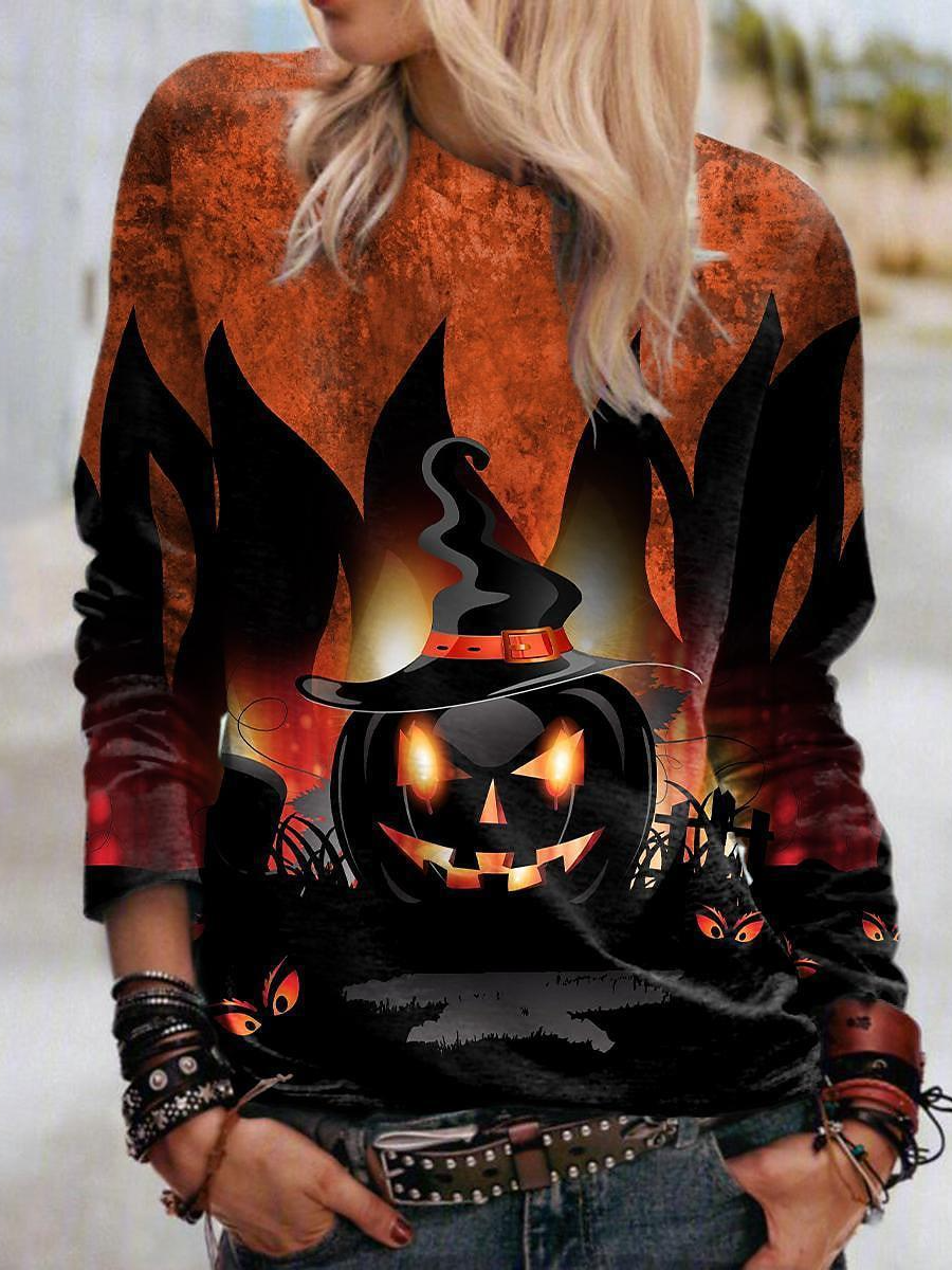 Casual Halloween Crew Neck Long Sleeve T-shirt