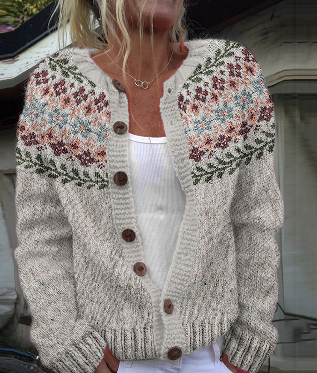 Women Knitted Plants Long Sleeve Comfy Casual Cardigan