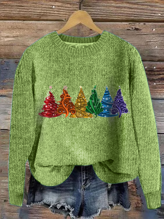 Women Knitted Christmas Tree Long Sleeve Comfy Casual Sweater