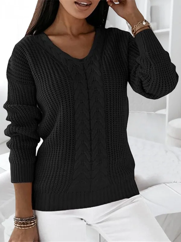 Women Yarn/Wool Yarn Plain Long Sleeve Comfy Casual Sweater