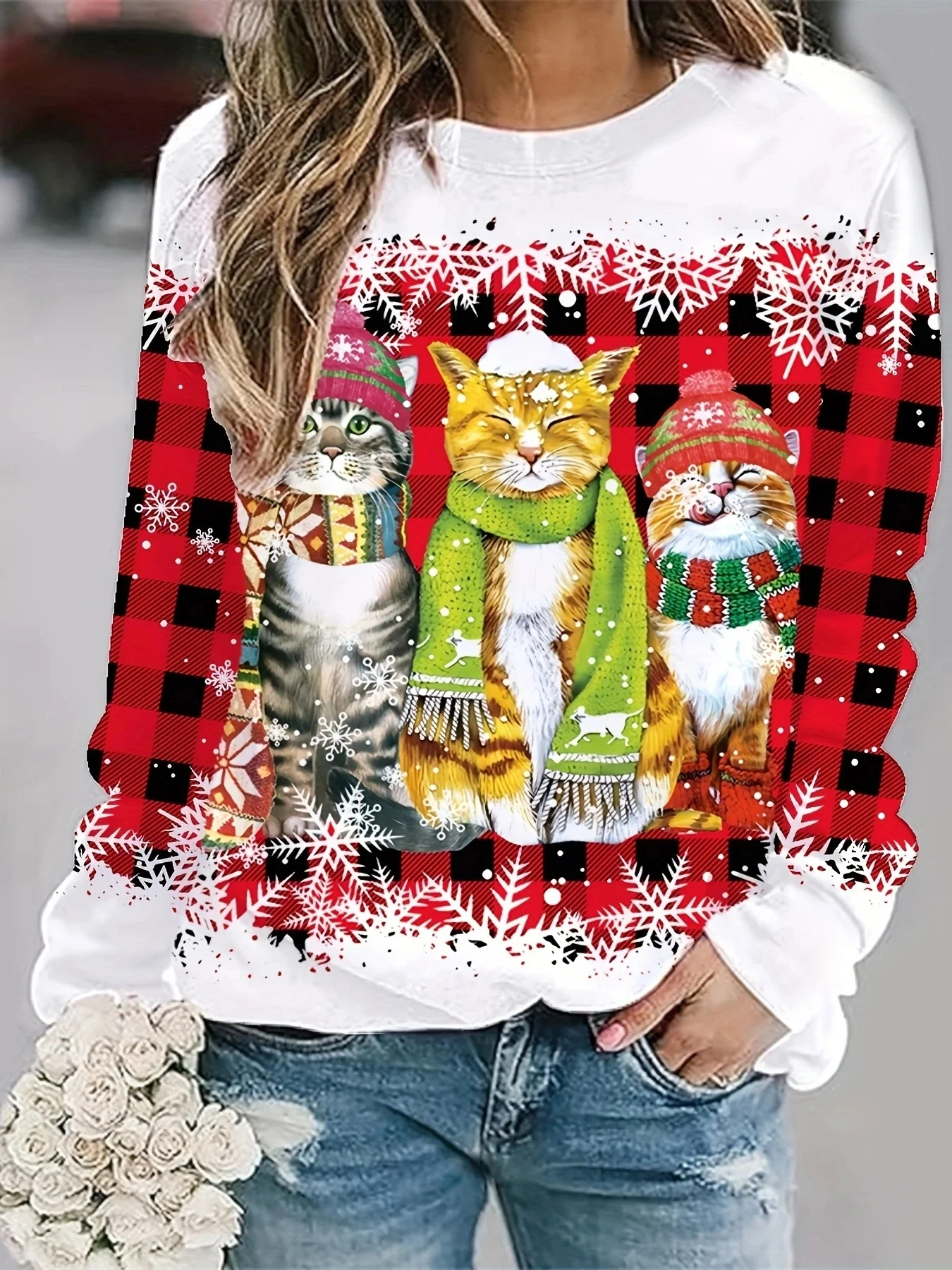 Casual Crew Neck Christmas Sweatshirt