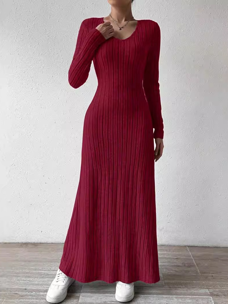 Women Plain Crew Neck Long Sleeve Comfy Casual Lace Maxi Dress