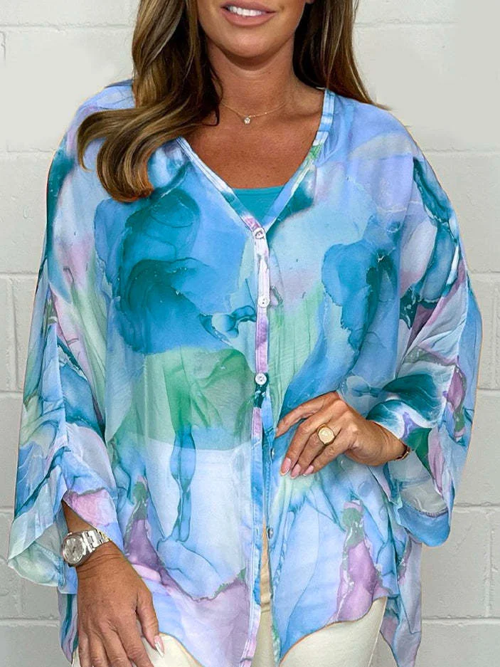 Shirt Collar Long Sleeve Floral Regular Loose Shirt For Women