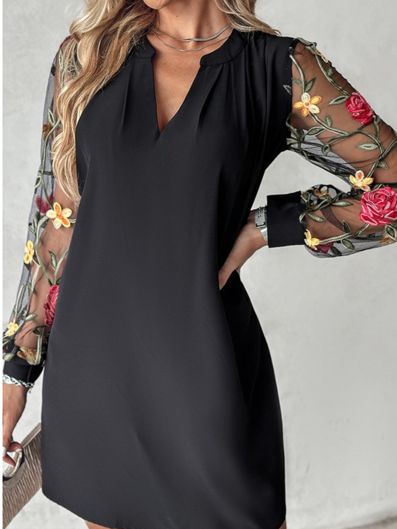 Women Floral V Neck Long Sleeve Comfy Casual Midi Dress