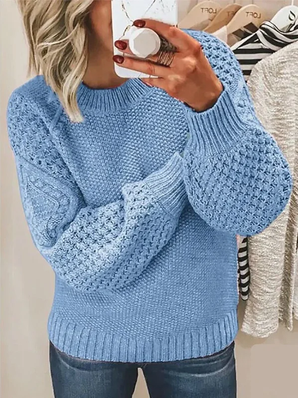 Women Yarn/Wool Yarn Plain Long Sleeve Comfy Casual Sweater