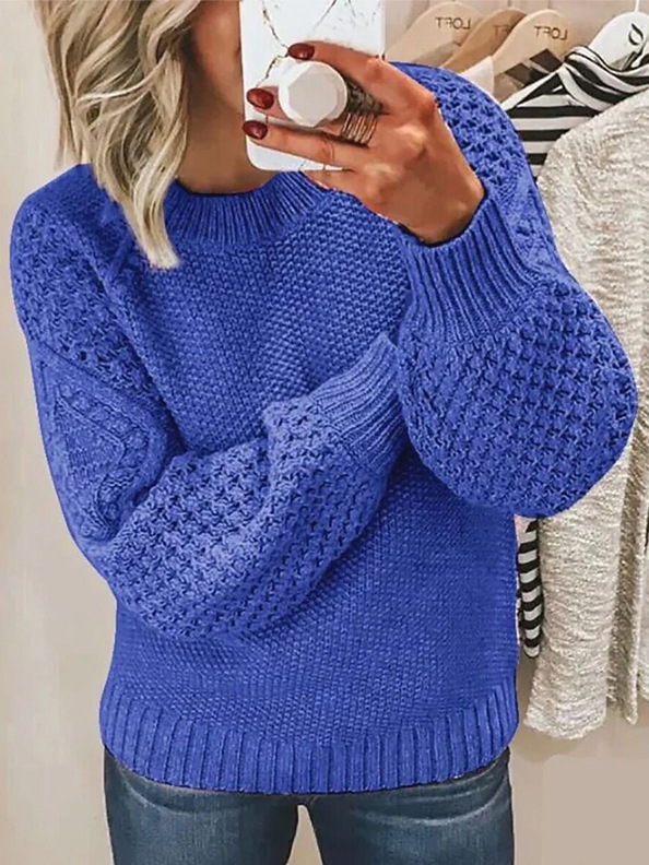 Women Yarn/Wool Yarn Plain Long Sleeve Comfy Casual Sweater