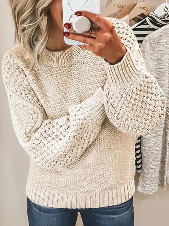 Women Yarn/Wool Yarn Plain Long Sleeve Comfy Casual Sweater