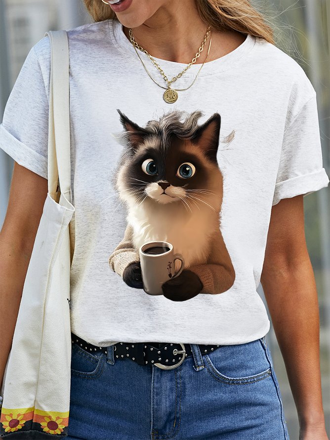 Casual Animal Crew Neck Short Sleeve T-shirt