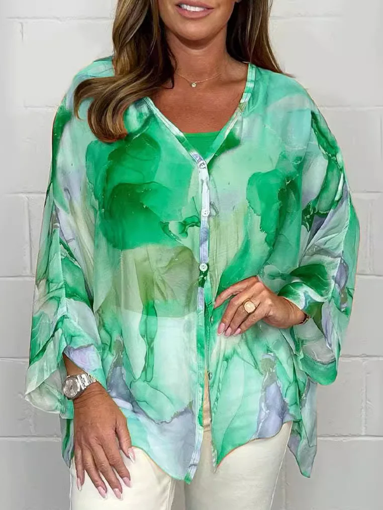 Shirt Collar Long Sleeve Floral Regular Loose Shirt For Women