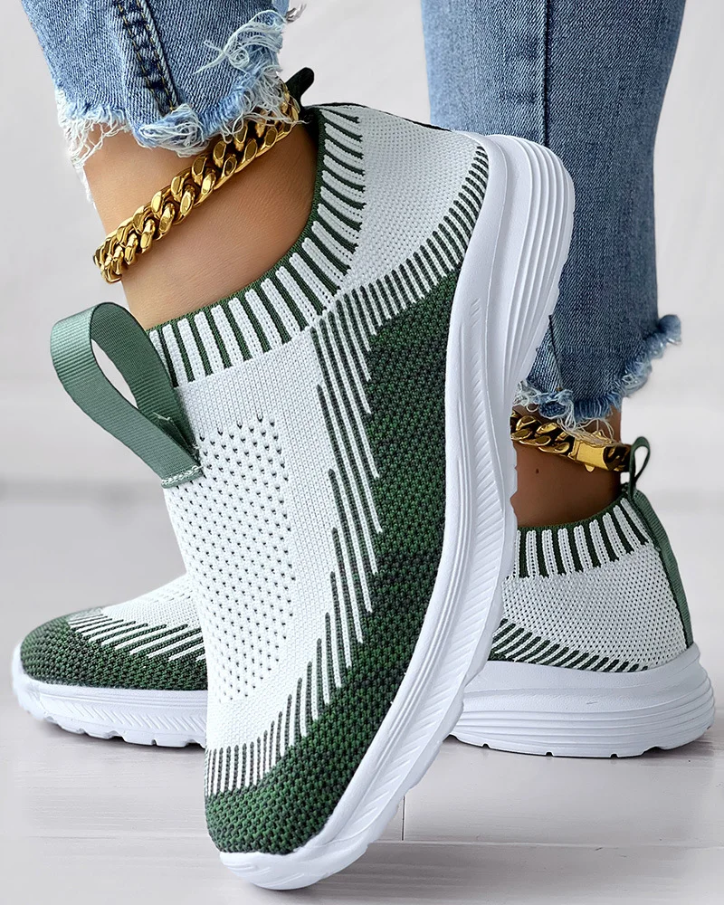 Women Sneakers Casual Color Block Slip On Low Heel Shoes