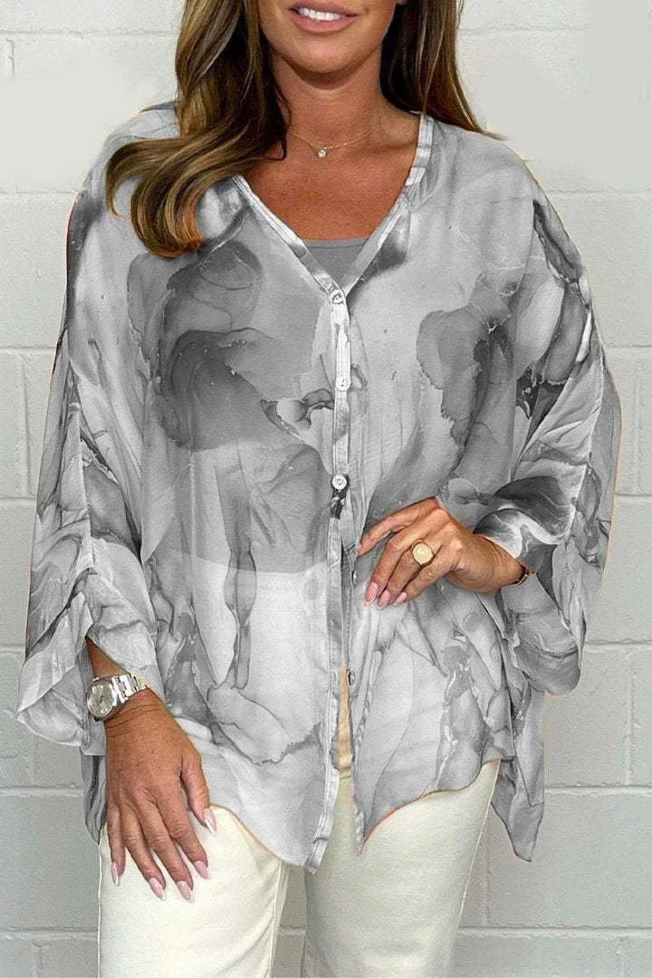 Shirt Collar Long Sleeve Floral Regular Loose Shirt For Women