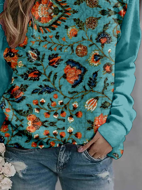 Casual Crew Neck Floral Sweatshirt