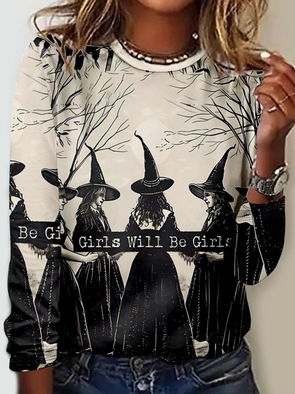 Casual Halloween Crew Neck Long Sleeve T-shirt