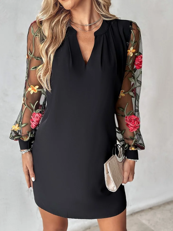 Women Floral V Neck Long Sleeve Comfy Casual Midi Dress