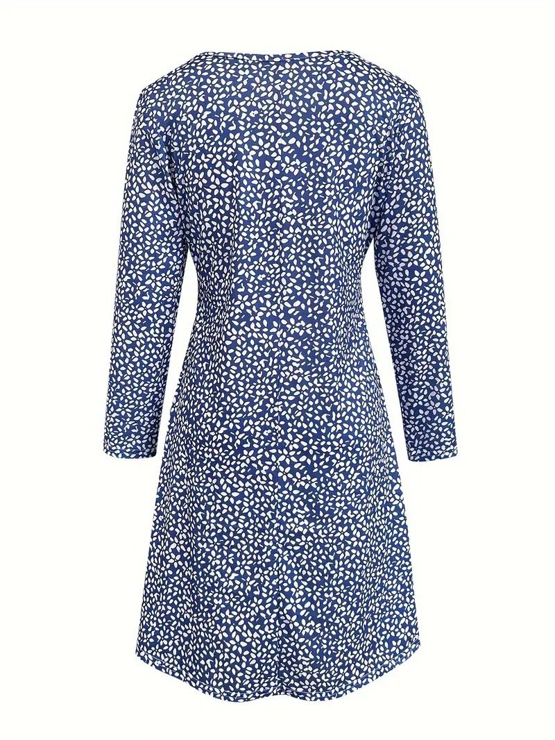 Women Floral V Neck Long Sleeve Comfy Casual Midi Dress