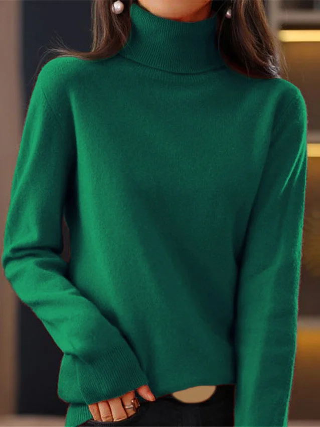 Women Yarn/Wool Yarn Plain Long Sleeve Comfy Casual Sweater