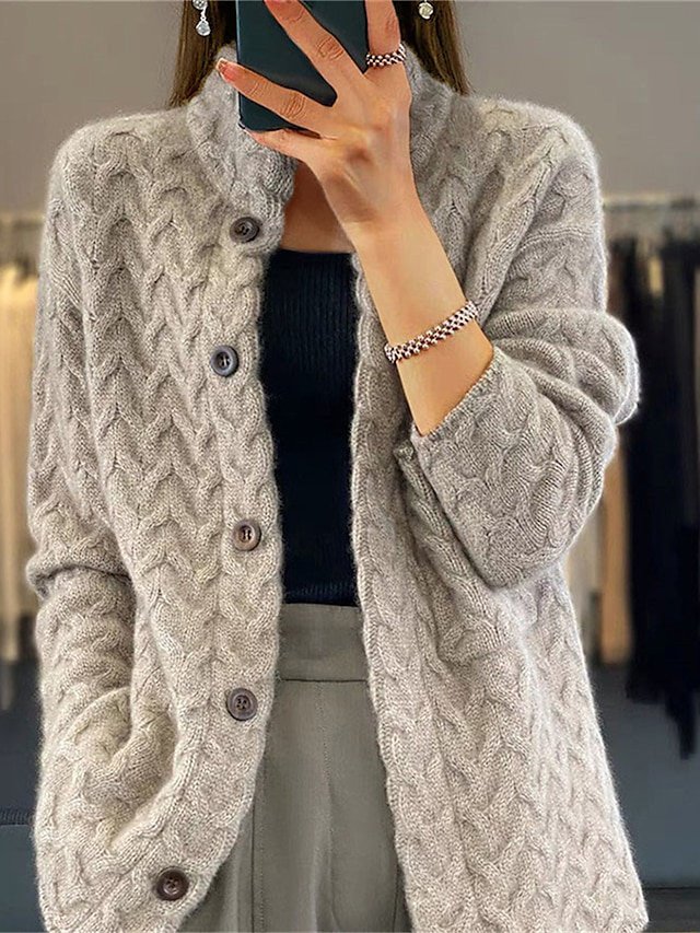 Women Yarn/Wool Yarn Plain Long Sleeve Comfy Casual Cardigan