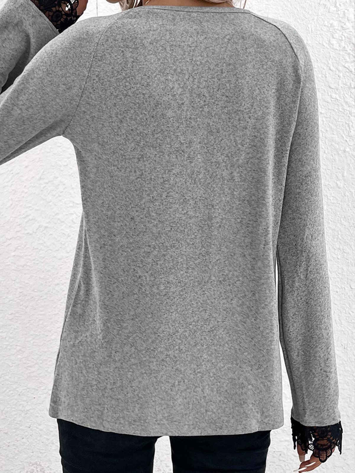 Casual Plain V Neck Long Sleeve T-shirt