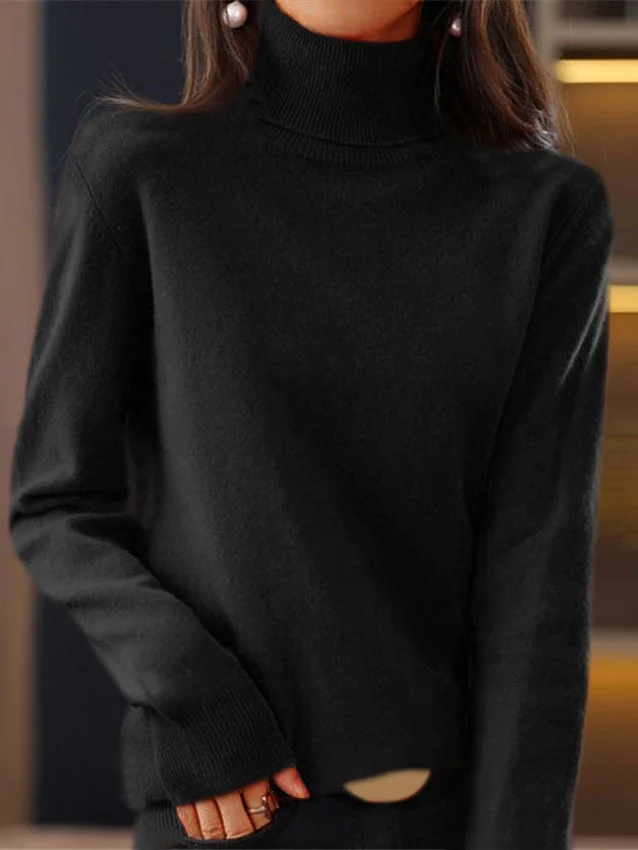 Women Yarn/Wool Yarn Plain Long Sleeve Comfy Casual Sweater