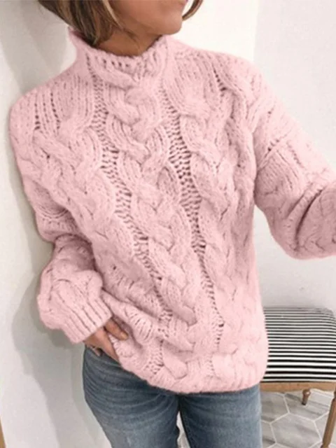 Women Yarn/Wool Yarn Plain Long Sleeve Comfy Casual Sweater