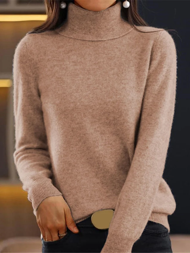 Women Yarn/Wool Yarn Plain Long Sleeve Comfy Casual Sweater