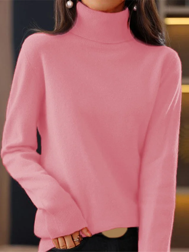 Women Yarn/Wool Yarn Plain Long Sleeve Comfy Casual Sweater