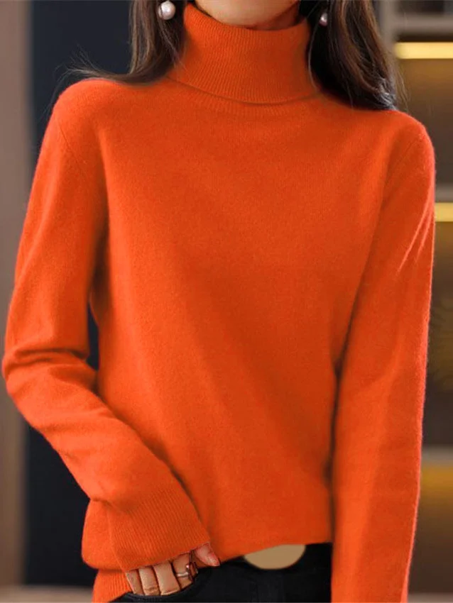 Women Yarn/Wool Yarn Plain Long Sleeve Comfy Casual Sweater