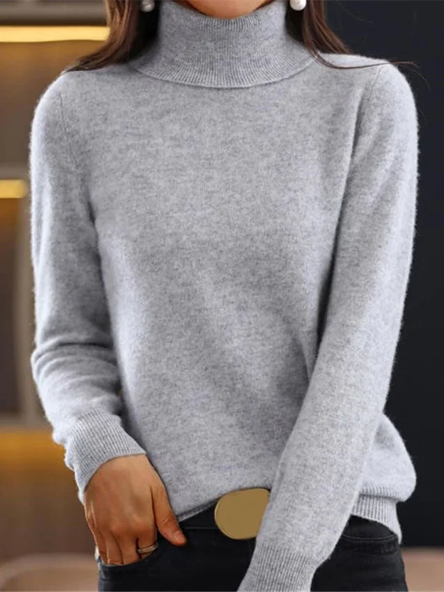 Women Yarn/Wool Yarn Plain Long Sleeve Comfy Casual Sweater