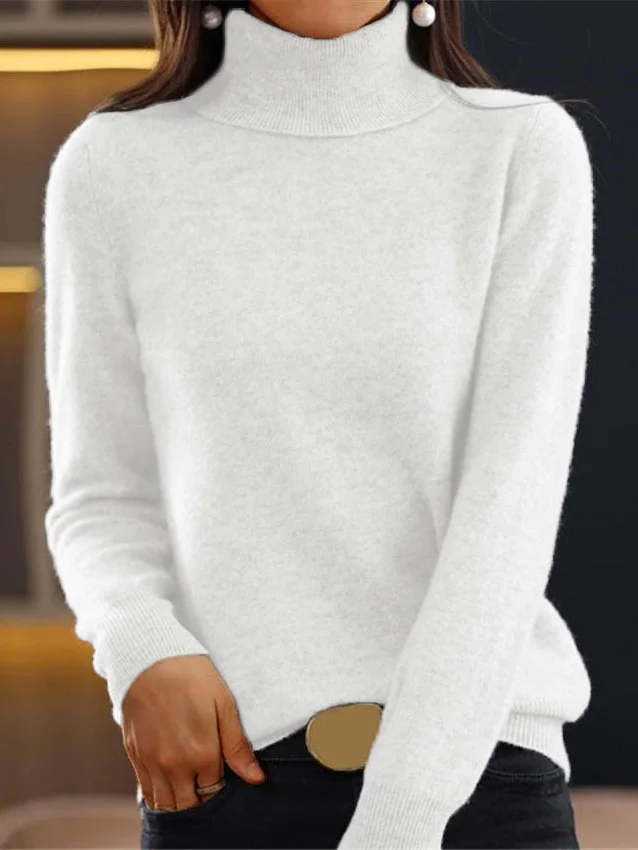 Women Yarn/Wool Yarn Plain Long Sleeve Comfy Casual Sweater