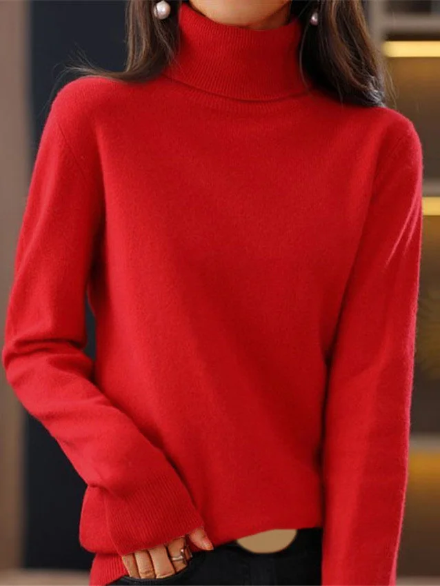 Women Yarn/Wool Yarn Plain Long Sleeve Comfy Casual Sweater