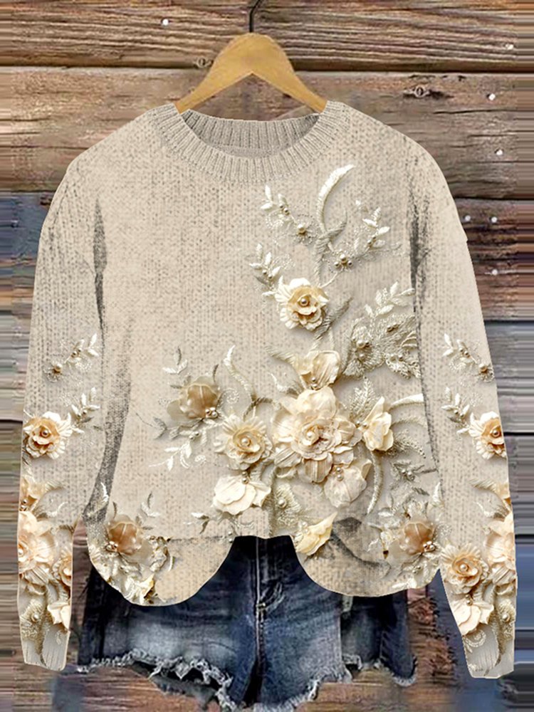 Women Knitted Maple Leaf Long Sleeve Comfy Casual Sweater