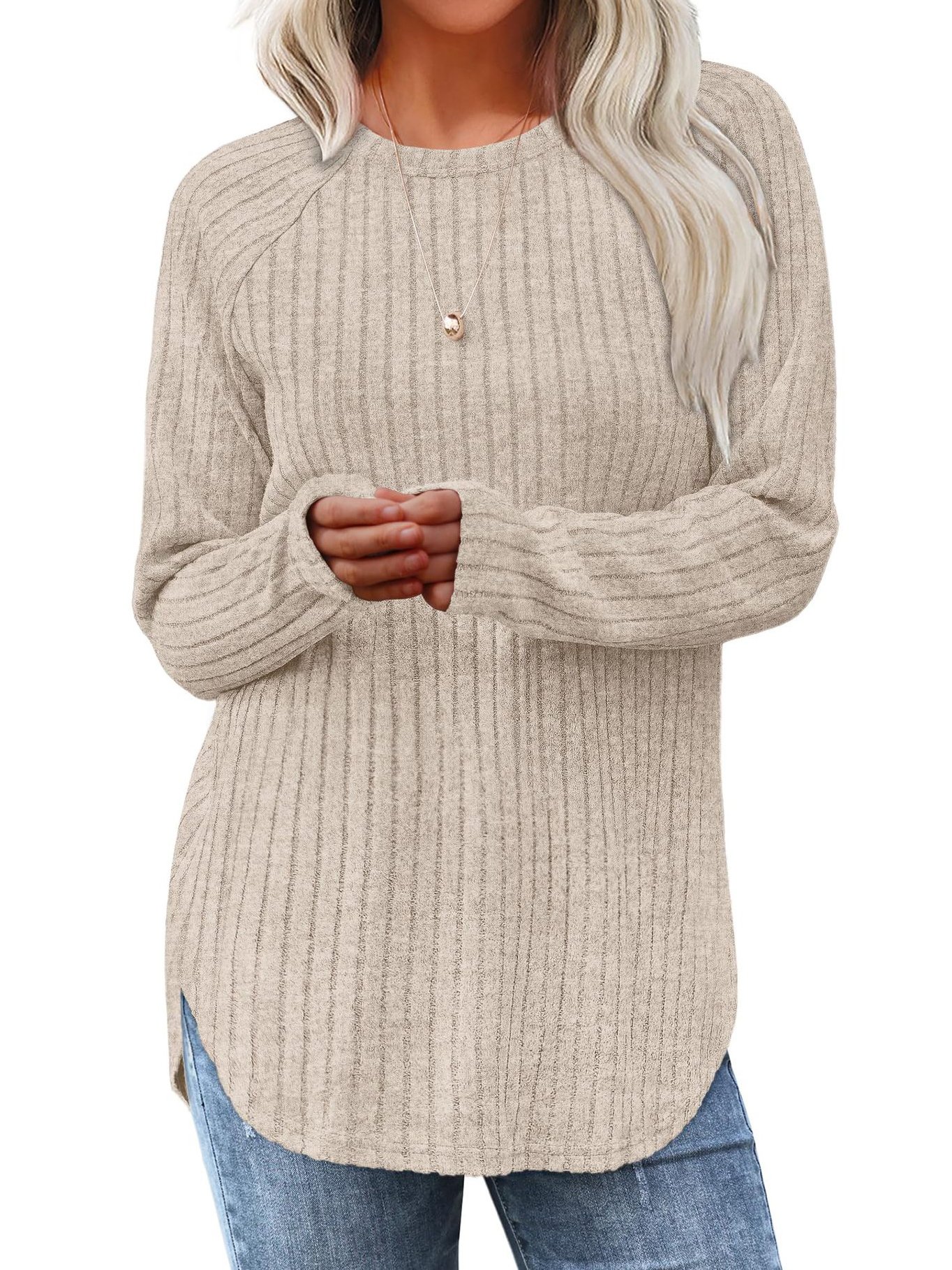 Crew Neck Long Sleeve Plain Regular Micro-Elasticity Loose Blouse For Women