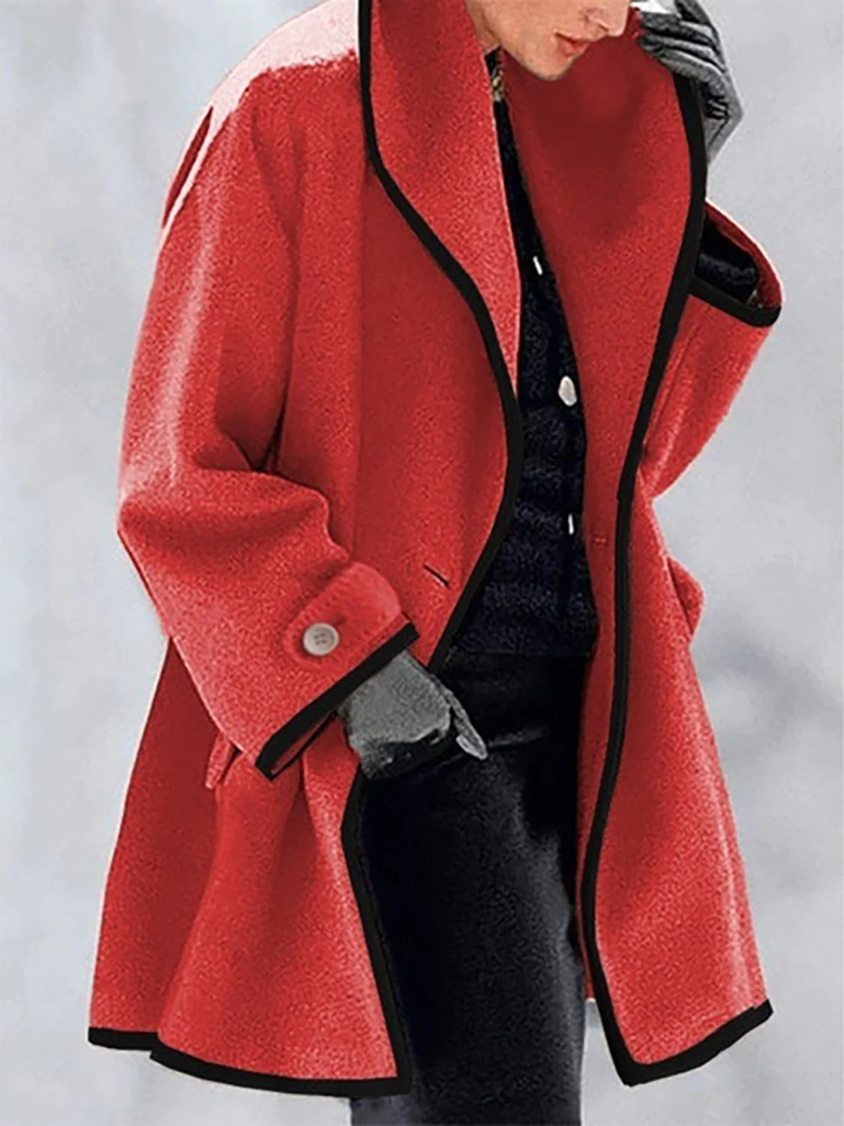 Women's Color Block Pocket Stitching Regular Loose Coat