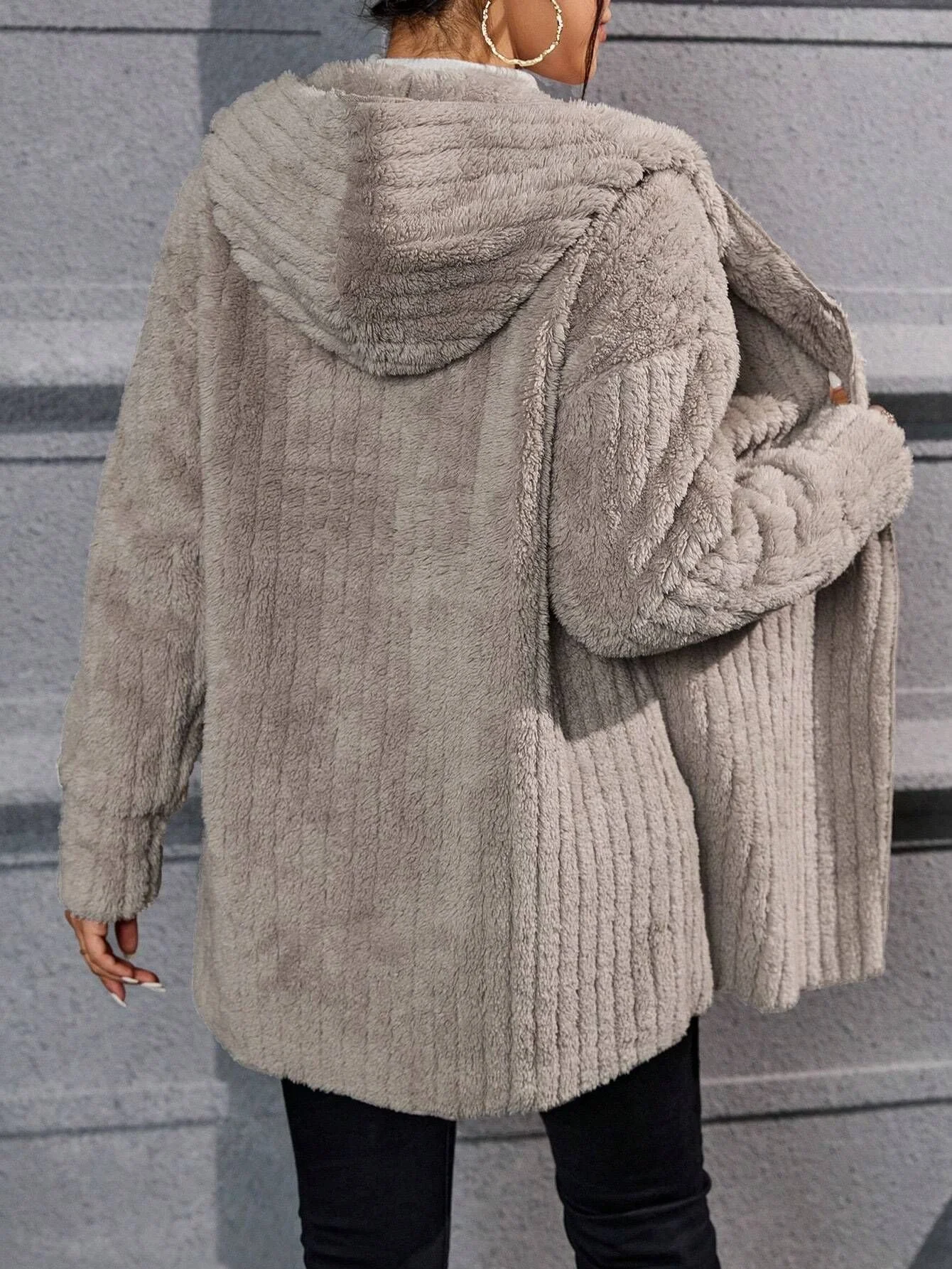 Women's Plain Heavyweight Loose Fleece Teddy Jacket