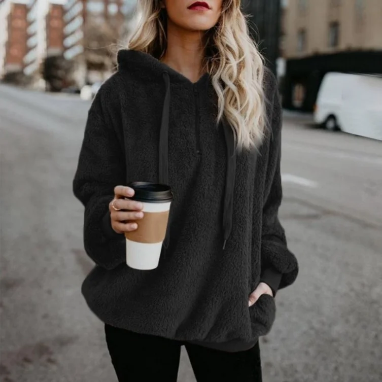 Casual Hoodie Plain Sweatshirt Zipper