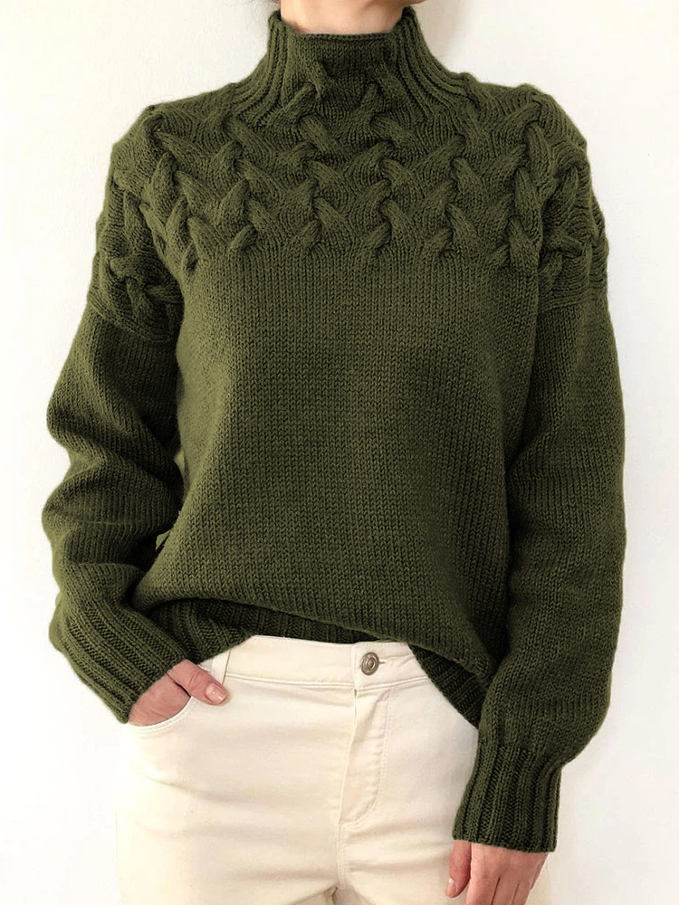 Women Yarn/Wool Yarn Plain Three Quarter Sleeve Comfy Casual Sweater