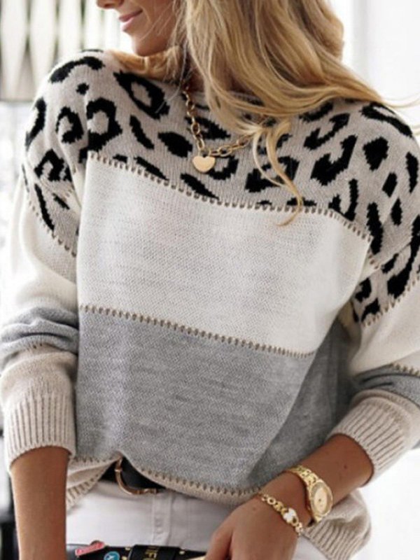 Women Yarn/Wool Yarn Contrast Stitching Long Sleeve Comfy Casual Sweater