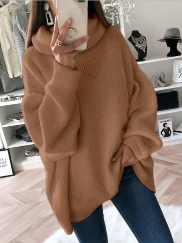 Women Yarn/Wool Yarn Plain Long Sleeve Comfy Casual Sweater