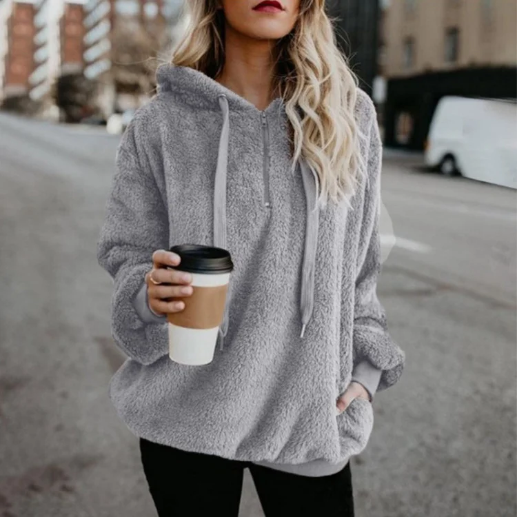 Casual Hoodie Plain Sweatshirt Zipper