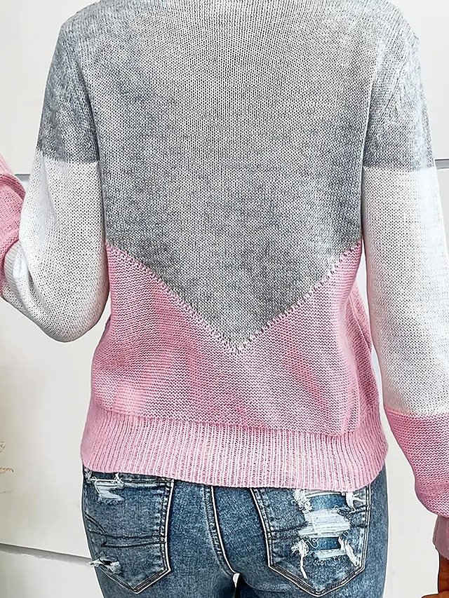 Women Yarn/Wool Yarn Color Block Long Sleeve Comfy Casual Sweater