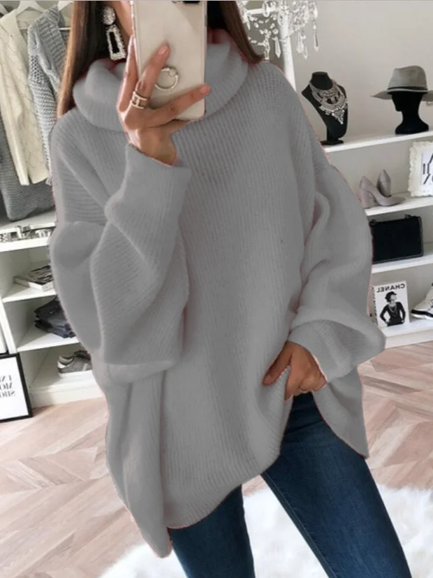 Women Yarn/Wool Yarn Plain Long Sleeve Comfy Casual Sweater