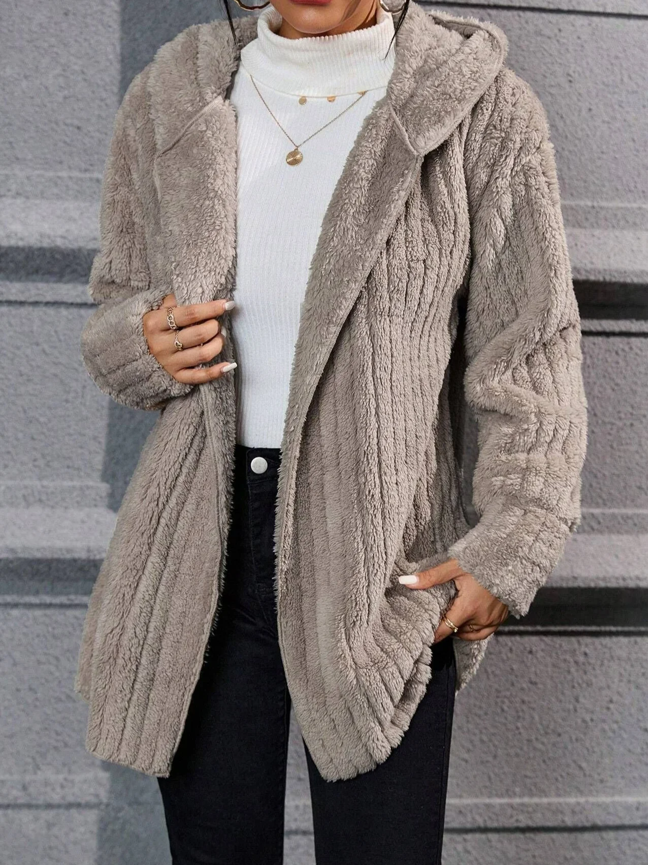 Women's Plain Heavyweight Loose Fleece Teddy Jacket