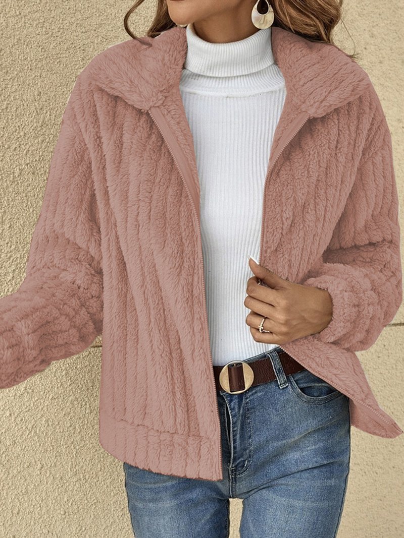 Women's Plain Zipper Thicken Loose Teddy Jacket