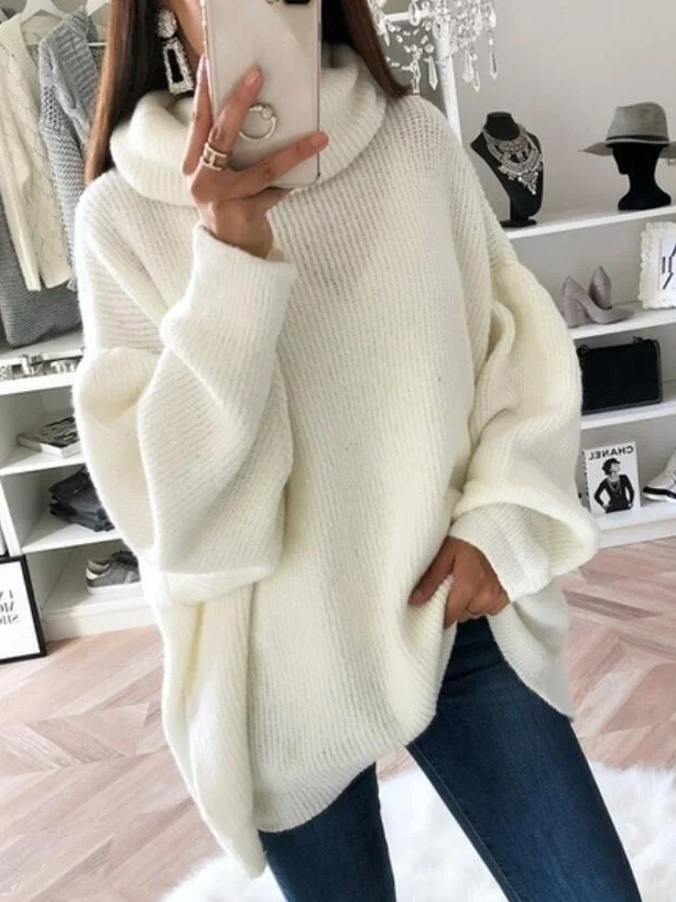 Women Yarn/Wool Yarn Plain Long Sleeve Comfy Casual Sweater