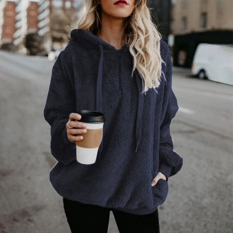 Casual Hoodie Plain Sweatshirt Zipper