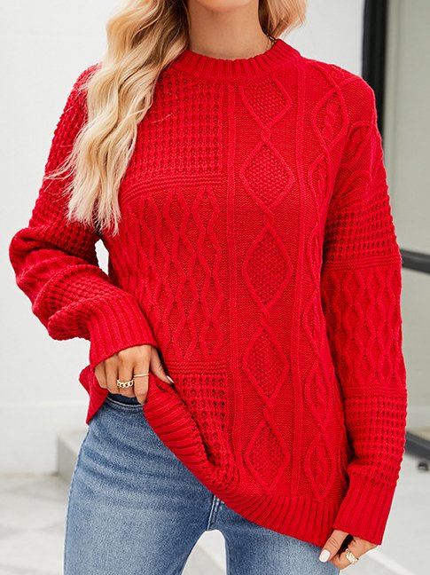 Women Yarn/Wool Yarn Plain Long Sleeve Comfy Casual Sweater