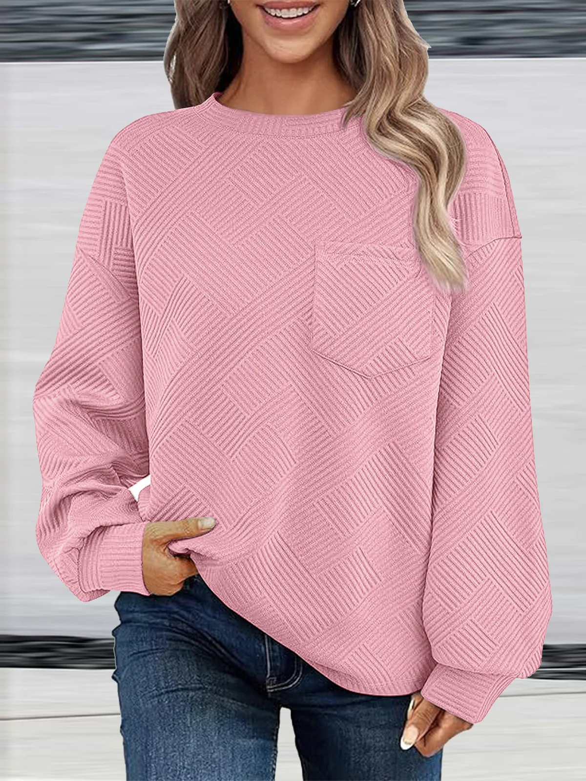 Casual Crew Neck Plain Sweatshirt