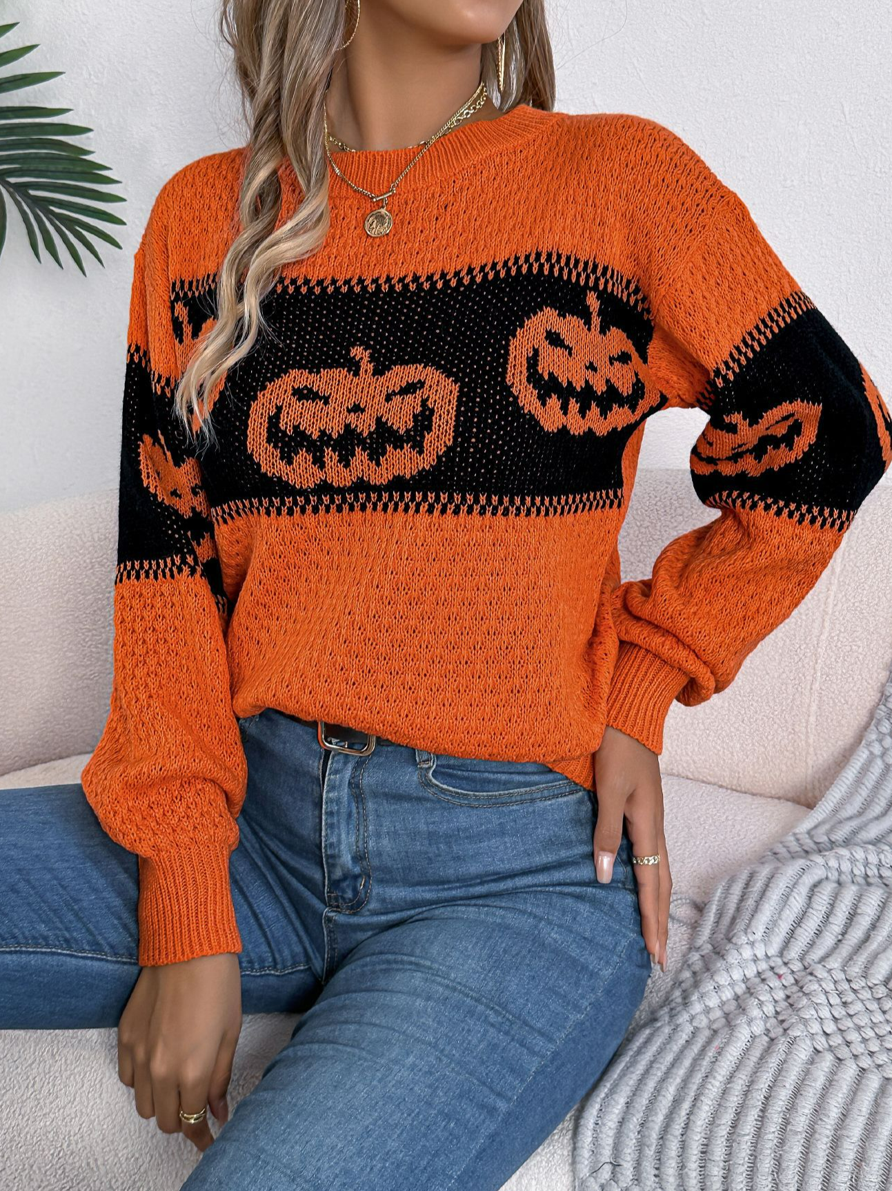 Women Wool/Knitting Halloween Long Sleeve Comfy Casual Sweater