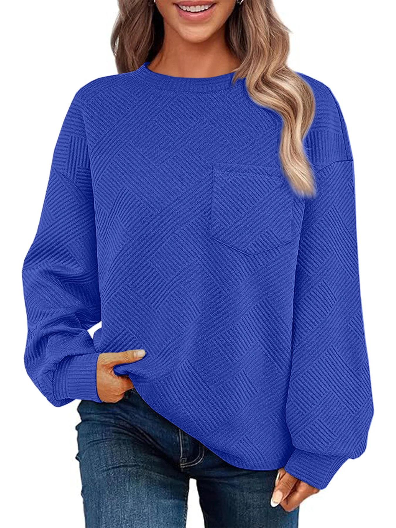 Casual Crew Neck Plain Sweatshirt