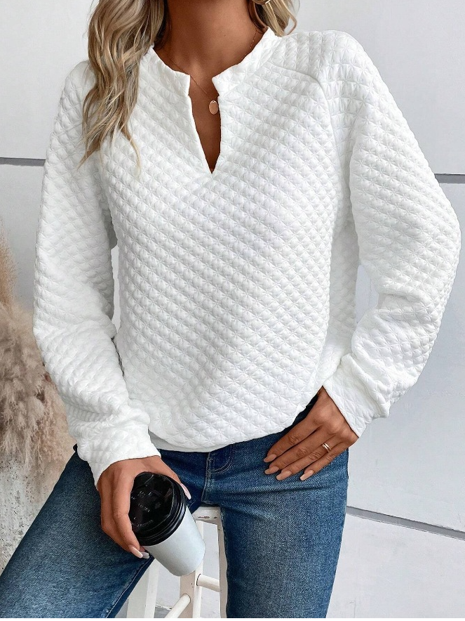 Casual V Neck Plain Sweatshirt Zipper